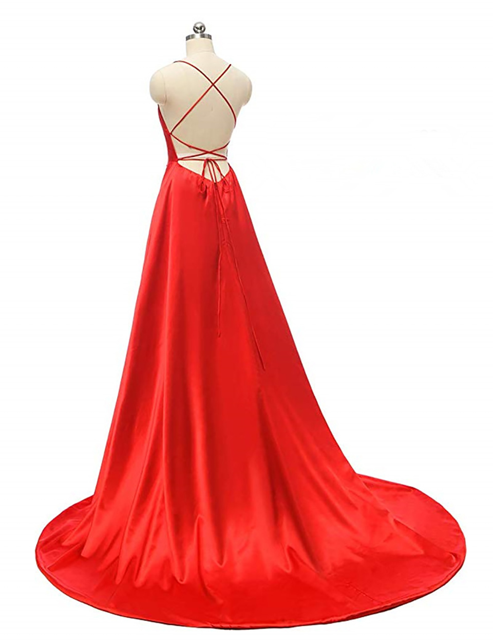 Sexy Criss-Cross Back Long Prom Dresses Candy Color Strapless Satin Prom Gowns Spaghetti Strap Slit Evening Party Dresses