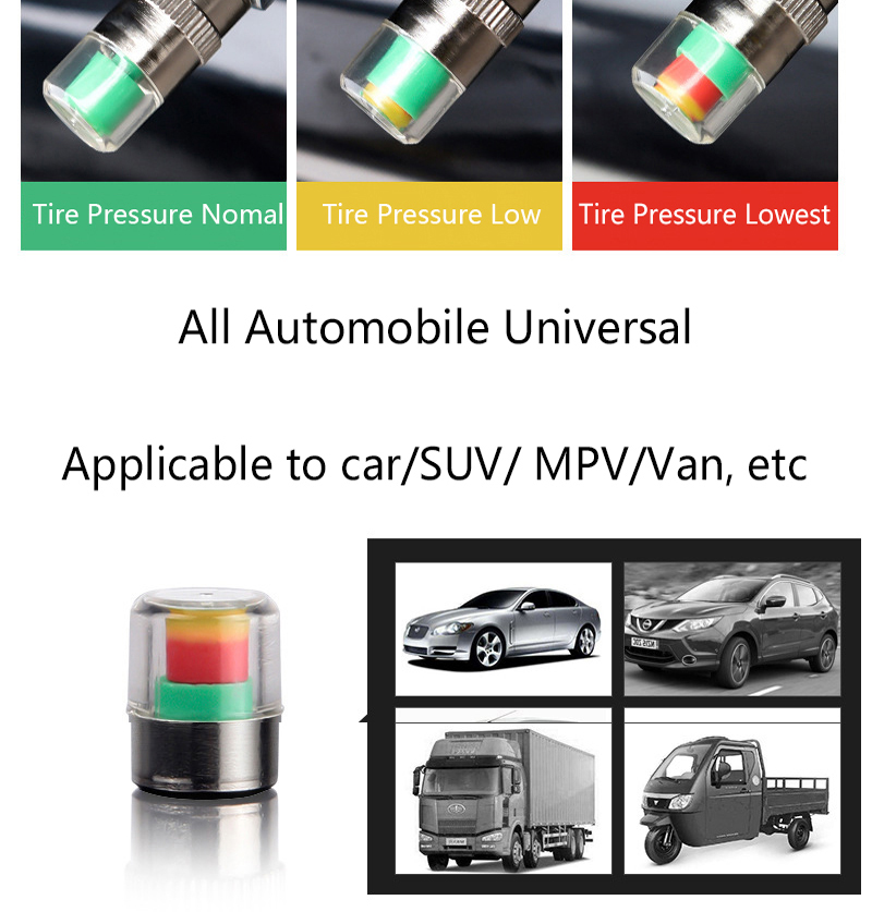 4pcs/set Anti-theft Car Tire Pressure Monitor Auto 2.4 Bar Monitoring Tools Tire Valve Caps Sensor Kit Accurate Detecting Indicator