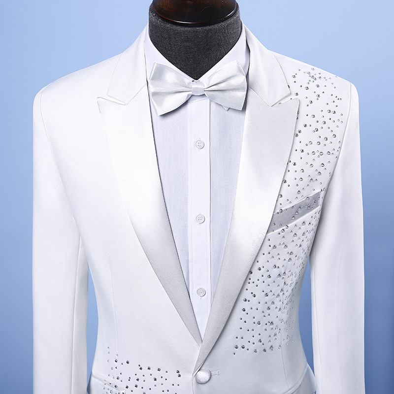 New Design Rhinestone Wedding Tuxedos Mens Slim Fit One Button Pants Suits Groom Wear 2 piece Formal Blazer In Stock