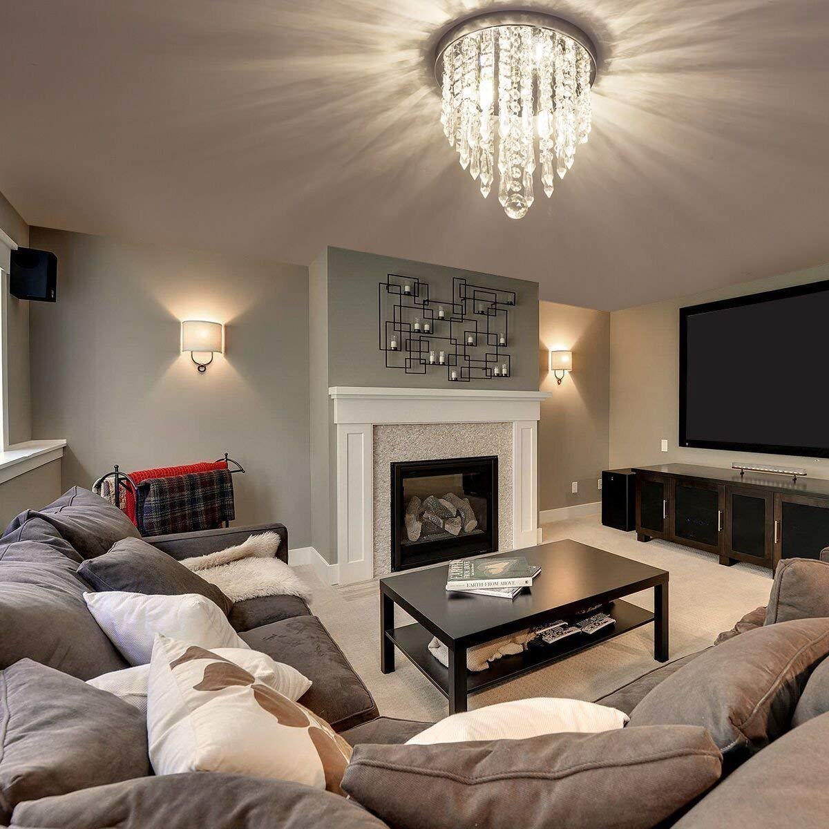 Modern Mini Crystal Chandelier Lighting 2 G9 Lights Flush Mount Ceiling Light H10.4'' x W8.66'' for Bedroom Hallway Bar Kitchen Ba