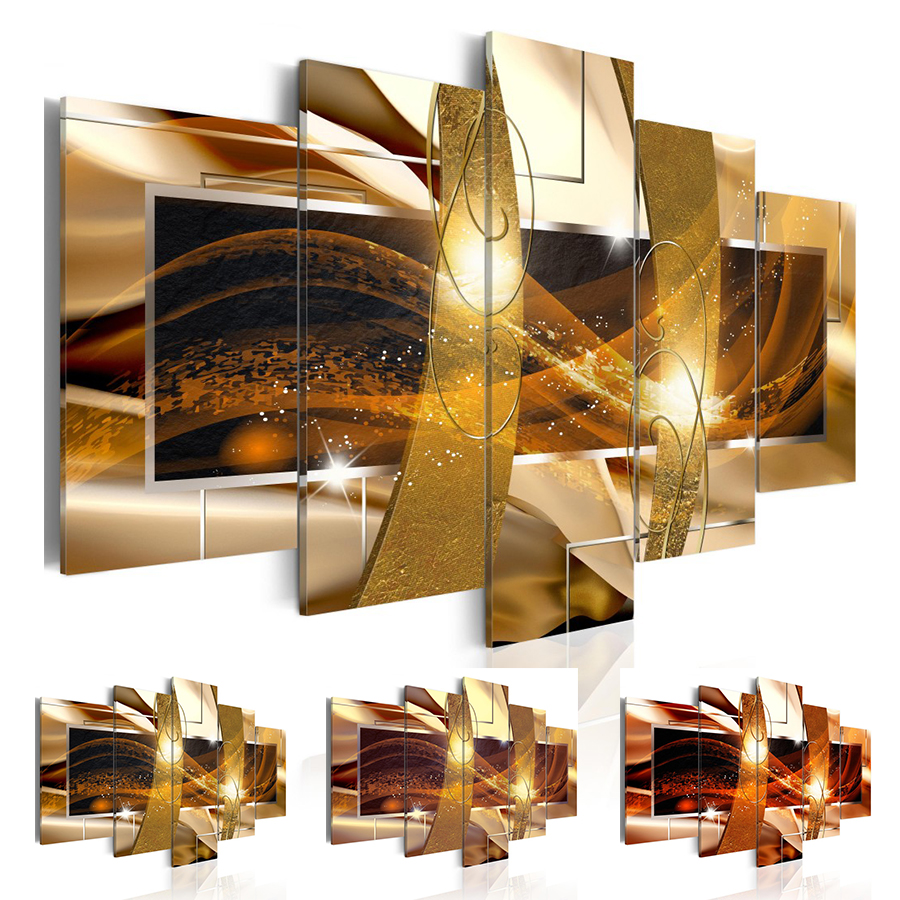 ( No Frame ) Canvas Print Modern Gold Abstract Art Painting Fashion Design for Home Decoration, Choose Color & Size