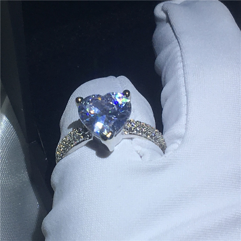vecalon Fashion Heart Promise Ring Set Diamond 925 Sterling Silver Engagement Wedding Band Rings for women Bridal Jewelry