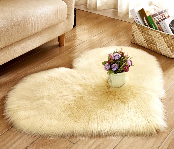 Heart Shaped Long Fur Carpet Shaggy Carpet Artificial Wool Sheepskin Baby Room Bedroom Soft Area Mat