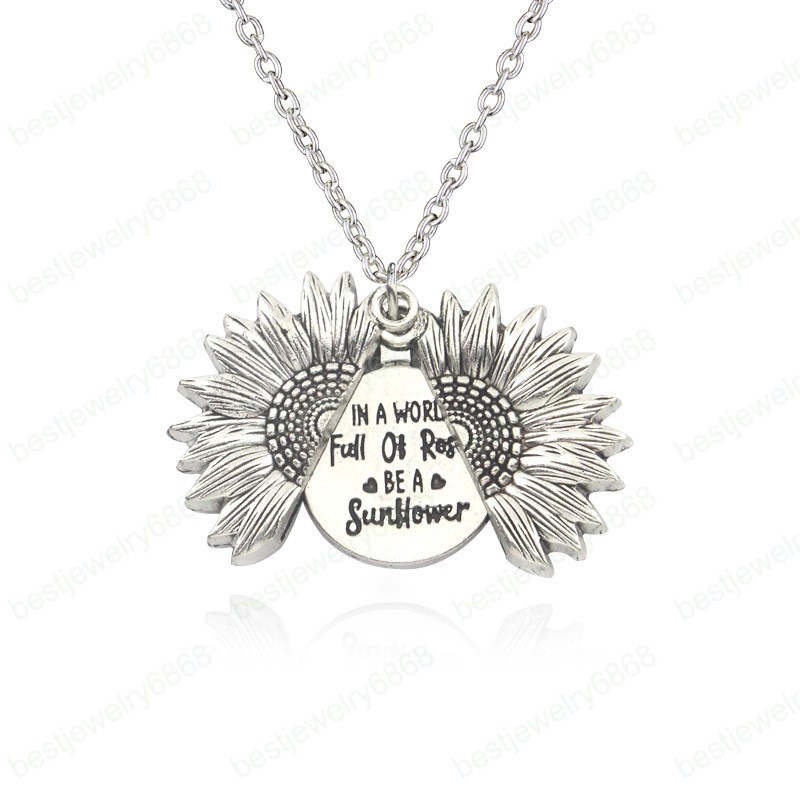 New Women Gold Necklace Custom You are my sunshine Open Locket Sunflower Pendant Necklaces Free Flower Jewelry Christmas Gift