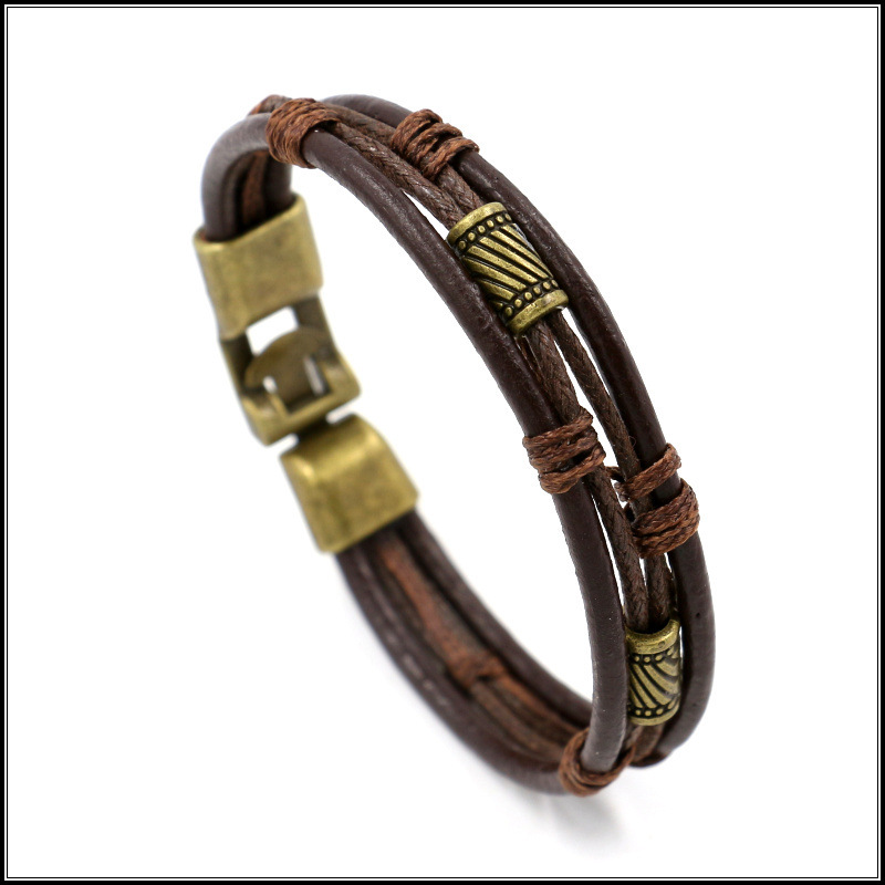 Retro Leather Bangle Bracelet Wristband Multilayer Brown Rope Stack Bracelets Bangles Cuff for Woman Man Fashion Jewelry Will and Sandy Gift