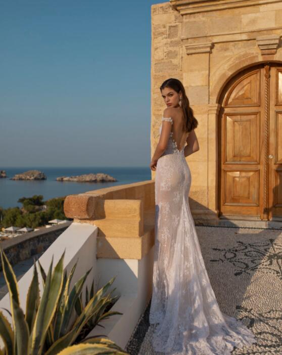 Lian Rokman Mermaid Wedding Dresses Lace Appliques Off The Shoulder Trumpet Wedding Dress Sweep Train Backless Robe De Mariee