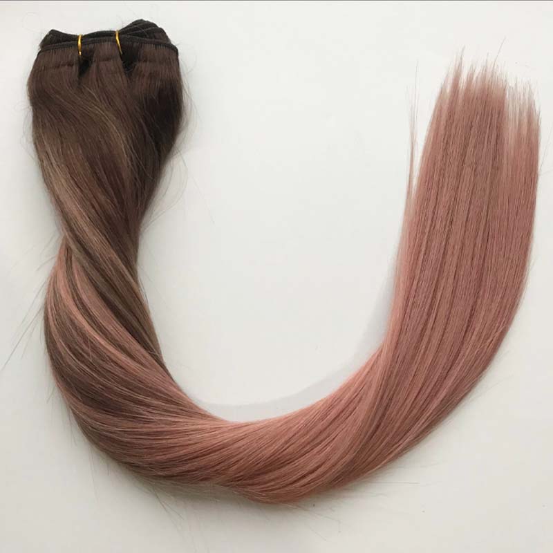 Brazilian Remy Hair 100% Human Hair Weft Balayage Ombre Color Darker Brown Fading to Rose Golden Straight Sew in Hair Bundles