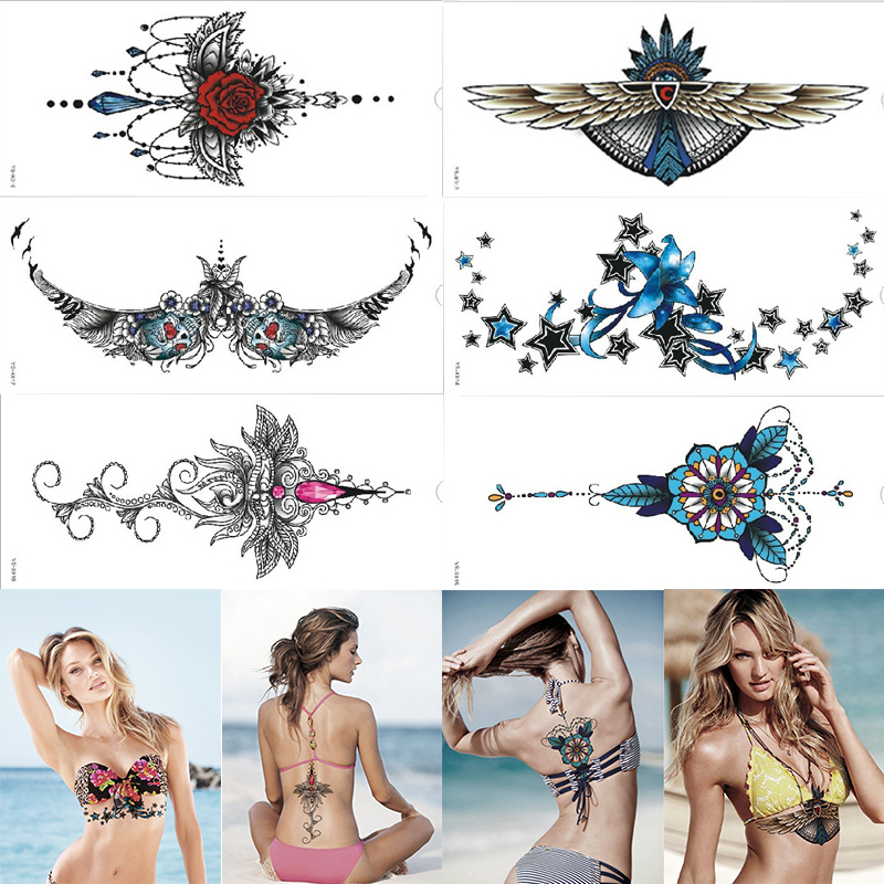 1pcs 2016 New Beautiful Design Waterproof Under Breast Tattoo, Ornamental Temporary Metal Tattoo, Sexy Women Tattoo!