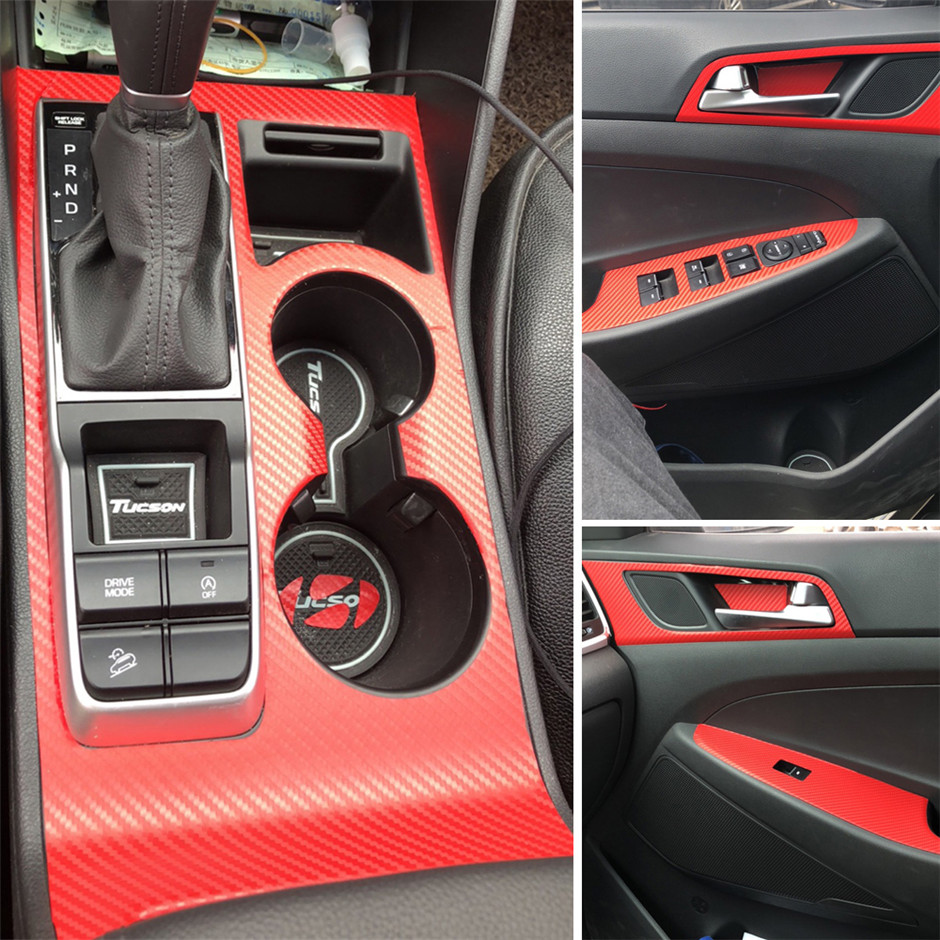 For Hyundai Tucson 2015-2018 Interior Central Control Panel Door Handle 5D Carbon Fiber Stickers Decals Car styling Accessorie