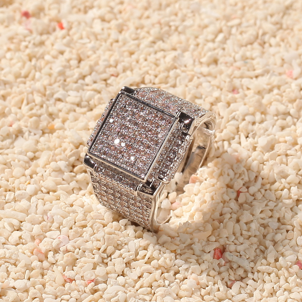 Men's Hip Hop Square Rings 18k Real Gold Plated Bling Cubic Zircon Diamond Finger Ring Jewelry Gift