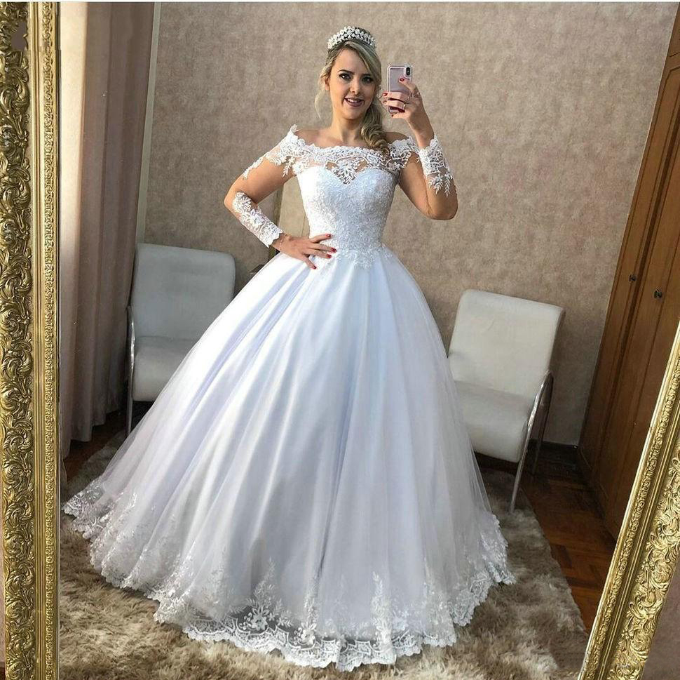 Setwell Off Shoulder A-line Wedding Dresses Illusion Long Sleeves Lace Appliques Pleated Satin Floor Length Bridal Gowns, White
Setwell Off Shoulder A-line Wedding Dresses Illusion Long Sleeves Lace Appliques Pleated Satin Floor Length Bridal Gowns, White
