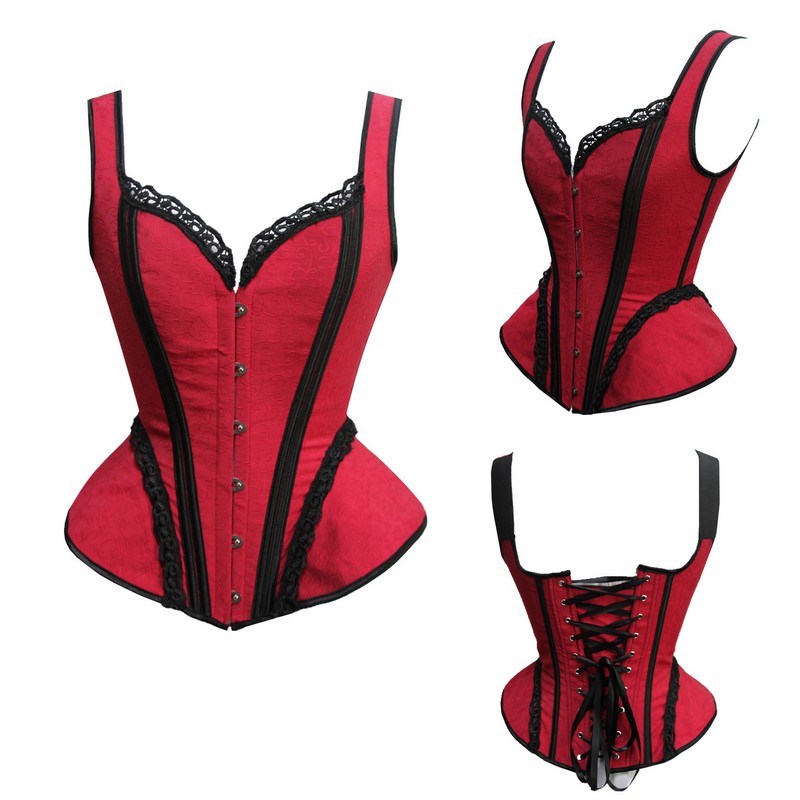 Women Vintage Halterneck Contrast Panel Overbust Padded Corset with Side Hip Curve Lace Up Coselet Fashion Dancing Corset Top Multicolor