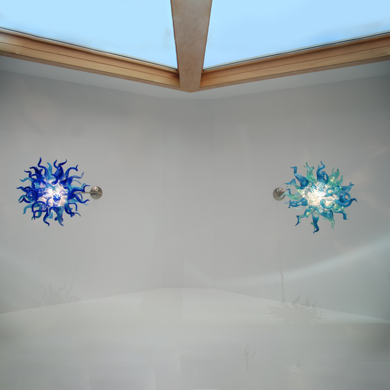 Modern Chandelier Blue Teal Glass Ceiling Light Art Deco LED Bulbs Hand Blown Glass Chandelier Lighting Pendant Lights living room furniture