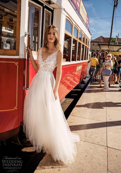 boho wedding dresses v neck lace bridal gowns flow tulle skirt backless robe de mariee wedding dress cheap