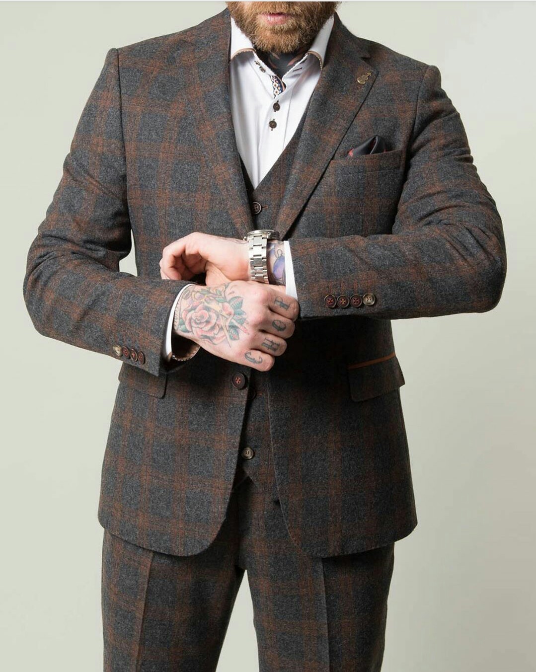 woolen mens suits three piece tweed suit herringbone peaked lapel custom made prom dress groom tuxedos wedding jacket pants vest