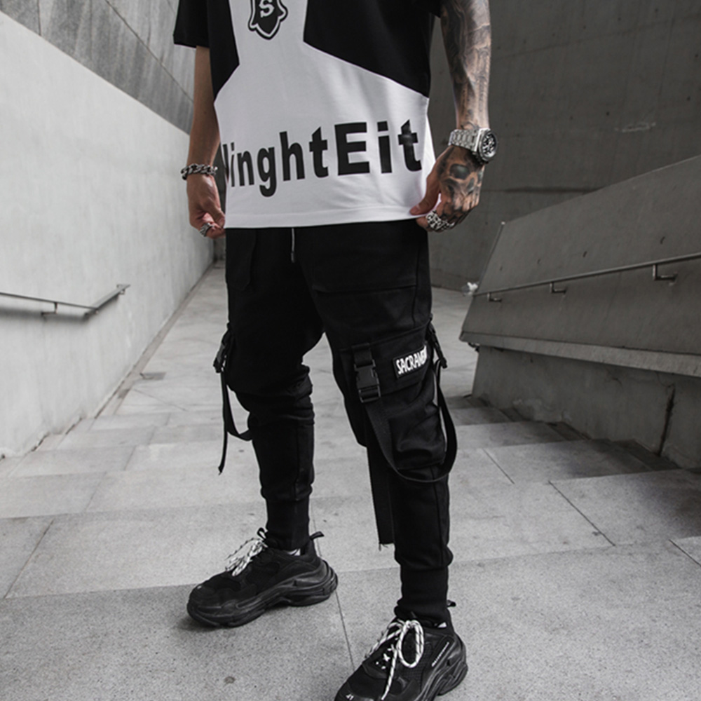 Hip Hop Men Black Harem Pants Streetwear Multi-pocket Men Sweatpants Streetwear Casual Mens Hip Hop Pants M-2XL
