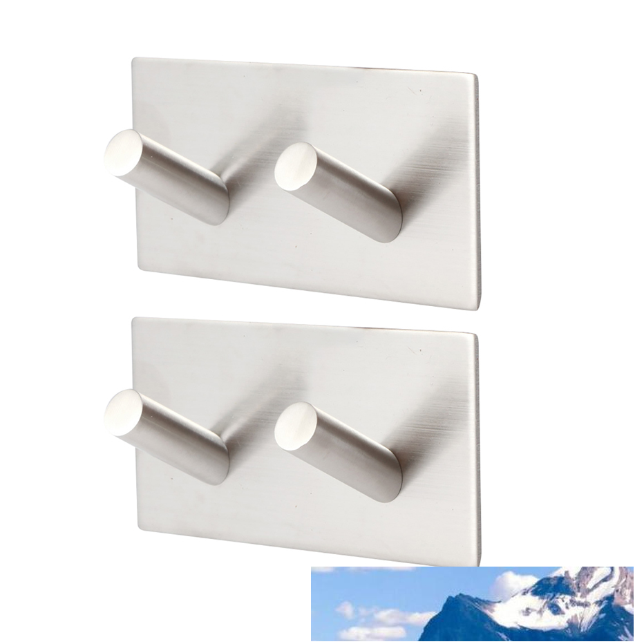 2pcs 3M Self Adhesive Wall Door Back Hooks Stainless Steel Hook Wall Key Coat Bag Holder Bathroom Kitchen Rustproof Towel Hooks