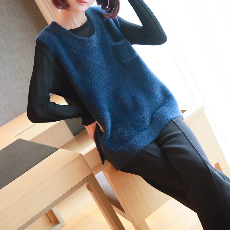 Sleeveless pullover sweater female Korean version of the short lazy wind loose vest 2019 spring wild knit vest, Blue
Sleeveless pullover sweater female Korean version of the short lazy wind loose vest 2019 spring wild knit vest, Blue