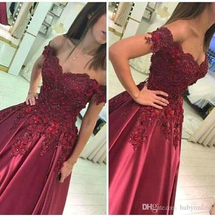 Elegant Burgundy Prom Dresses A Line Off Shoulders With Appliques Beads Long Robe De Soriee Party Evening Gowns Bc1382 B0320