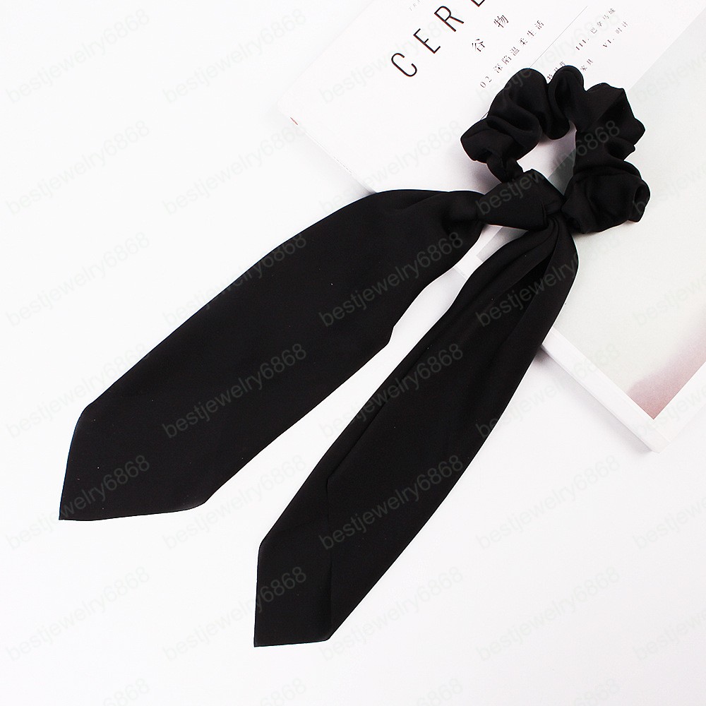 New Long Ribbon Scrunchie Stretchy Headbands Satin Scrunchy Elastic Hair Bands Girls Hair Ties Solid Women Hair Accessories