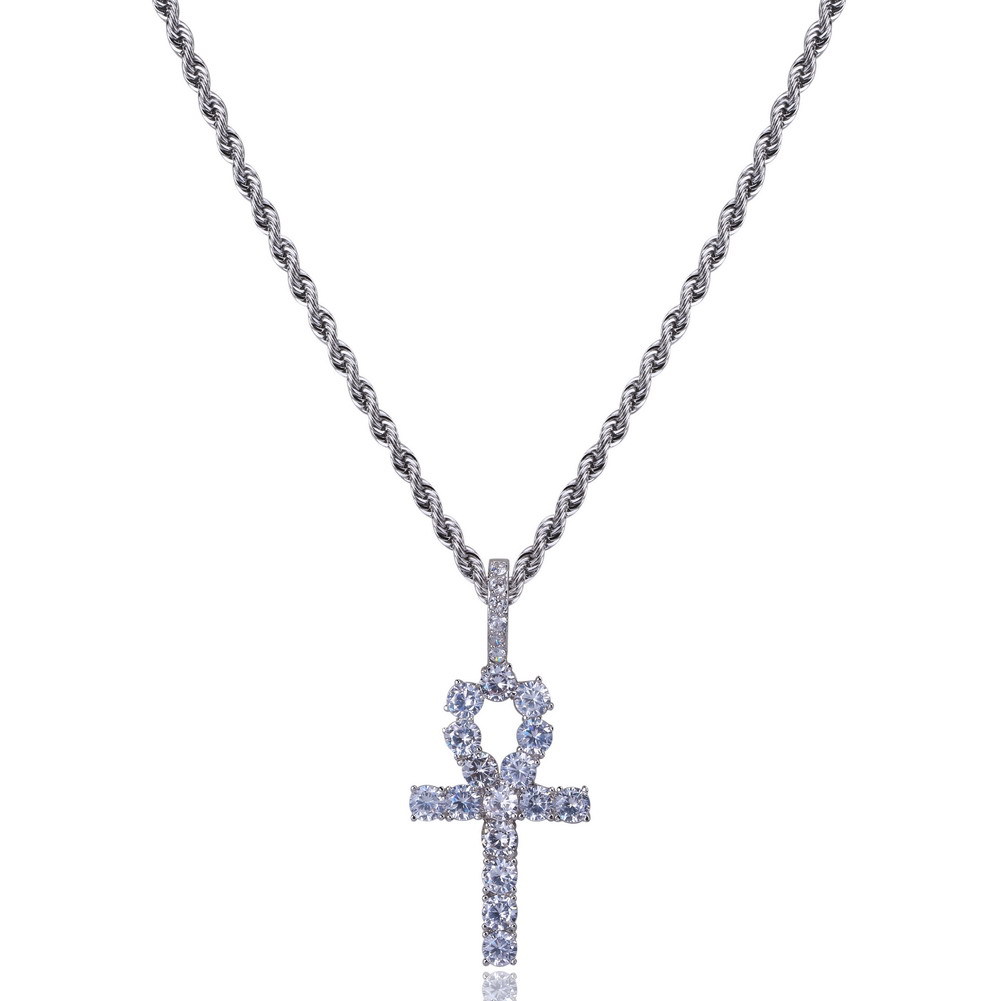 Hip Hop Nail Key Cross Pendants Necklace Jewelry Bing Diamond Stone 18K Gold Plated Women/Men Religious jewelry