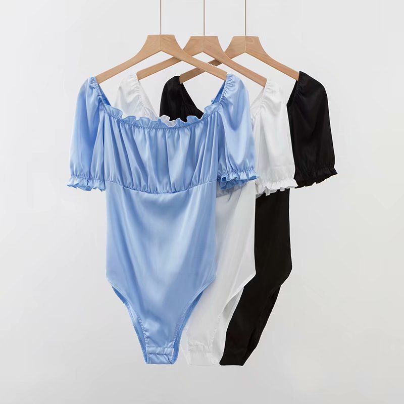 women vintage satin bodysuit sexy back lace up body, Black
women vintage satin bodysuit sexy back lace up body, Black