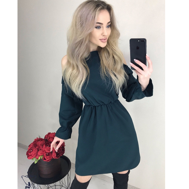 Christmas Casual Party Plus Size Women Dress Long Ruffles Sleeve Elastic Waist Hollow Out Dress Female 2019 Autumn Loose