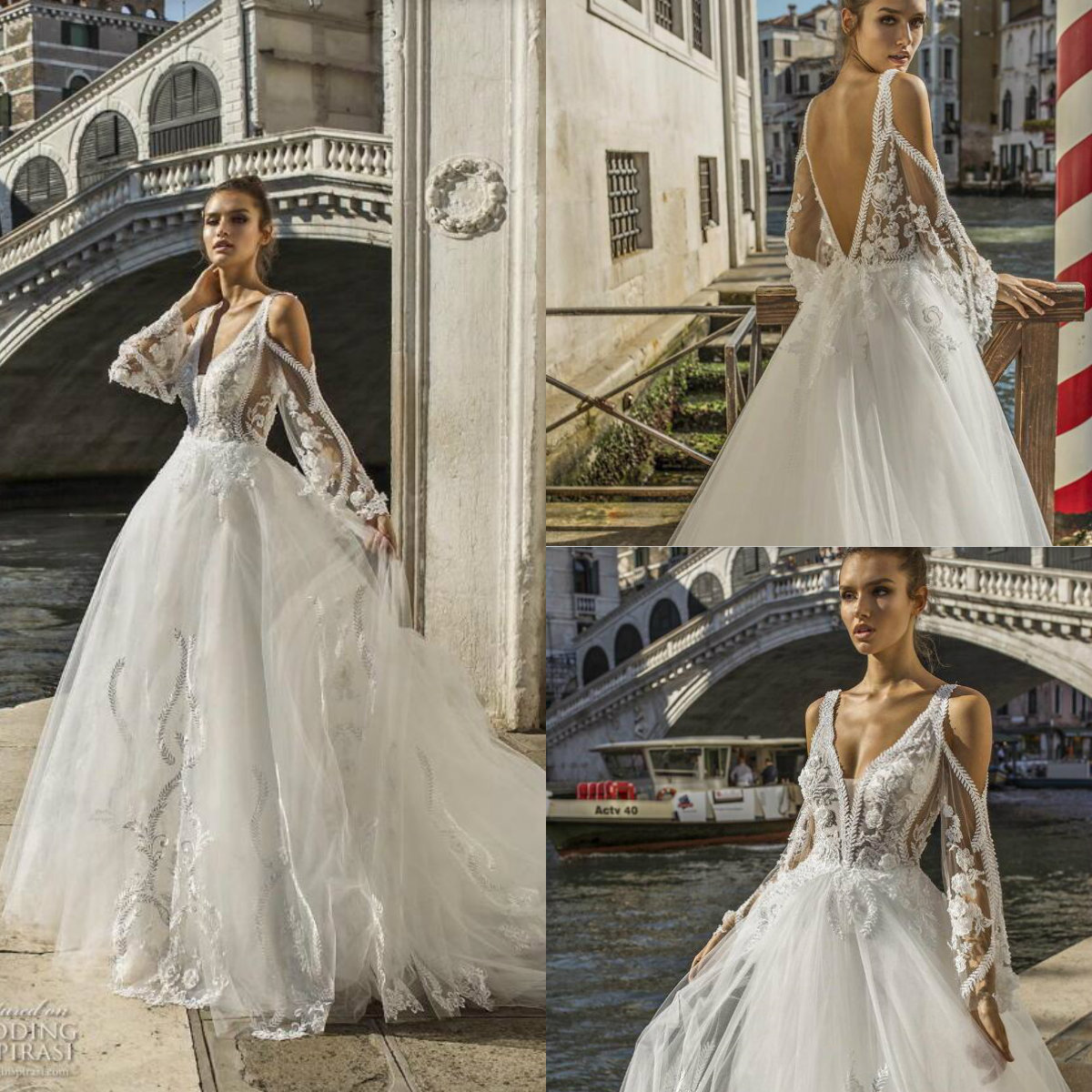 2019 Long Sleeve Wedding Dress Bridal Gowns V Neck Appliqued A Line Sexy Backless Boho Wedding Dress Sweep Train Plus Size Bridal Gowns