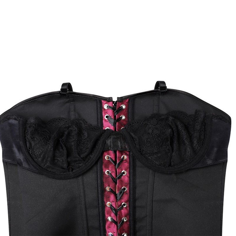 Gartered Polka Dots Halter Bustier Women Black Ribbed Front Lace-up Body Modeling Strap Corset Plus Size S-6XL Sexy Clubwear with Padded Cup