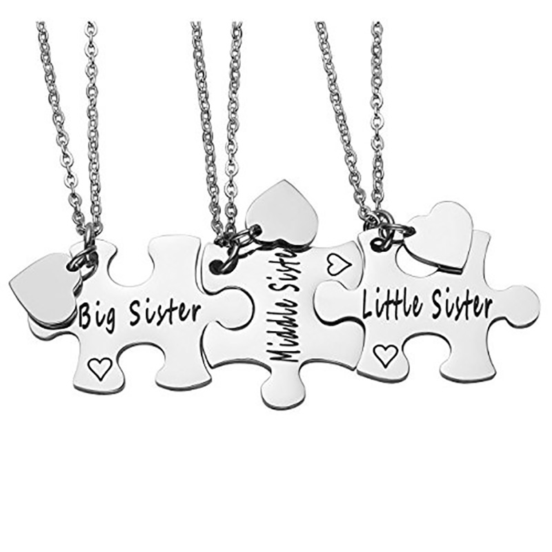 Silver big Sister Middle Sis Little Sister 3-piece Stitching Necklace Stainless Steel Pendant Jewelry Sister Necklaces for 3
Silver big Sister Middle Sis Little Sister 3-piece Stitching Necklace Stainless Steel Pendant Jewelry Sister Necklaces for 3