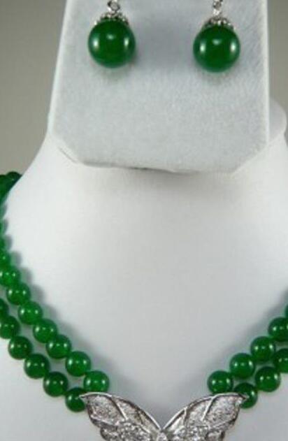 Necklace Jewelry 001144 Fancy green jade necklace Earring set Natural jewelry