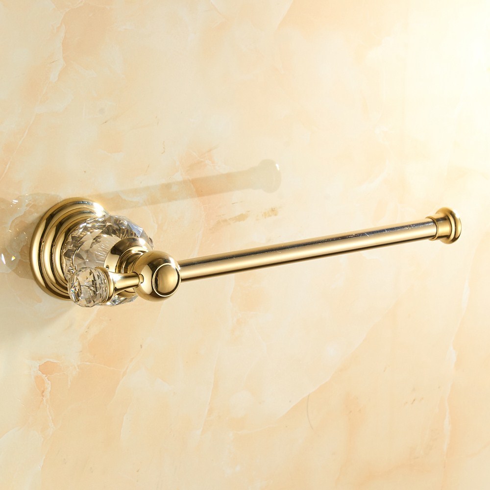 Gold Polished Toilet Paper Holder Solid Brass Bathroom Roll Accessory Wall Mount Crystal Tissue Y2001083116161