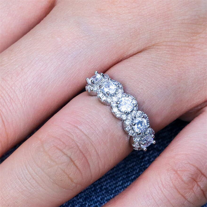 2019 Top Selling Luxury Jewelry 925 Sterling Silver&Rose Gold Fill Three Stone White 5A Cubic Zirconia Eternity Women Wedding Band Ring