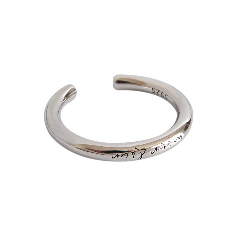925 Sterling Silver Open Rings For Women New Simple Glossy Eliglish Letter Female Statement Ring Student Silver Jewelry