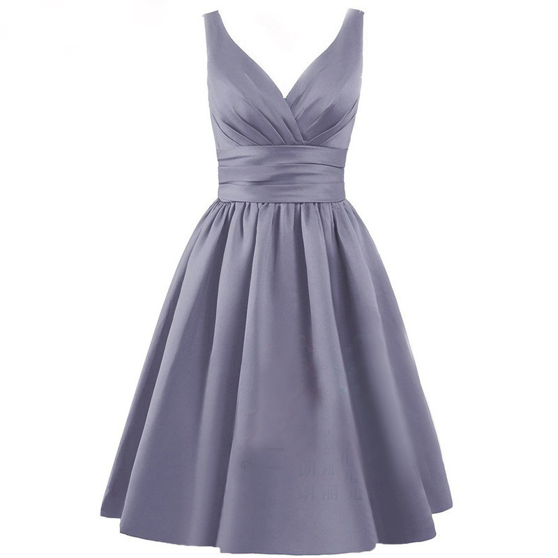 Elegant Satin Short Grey Bridesmaid Dresses A-Line V-Neck Pleated Skirt Maid of Honor Dresses Lace Up Back Dress for Wedding Party, White;pink
Elegant Satin Short Grey Bridesmaid Dresses A-Line V-Neck Pleated Skirt Maid of Honor Dresses Lace Up Back Dress for Wedding Party, White;pink