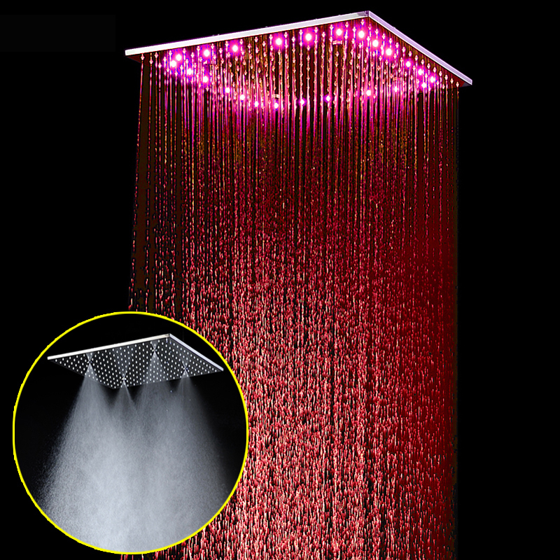 Color Changing SPA Mist Rainfall Shower Head 16"/20" Temperature Sensor LED Faucets Bathroom Rain Overhead Panel