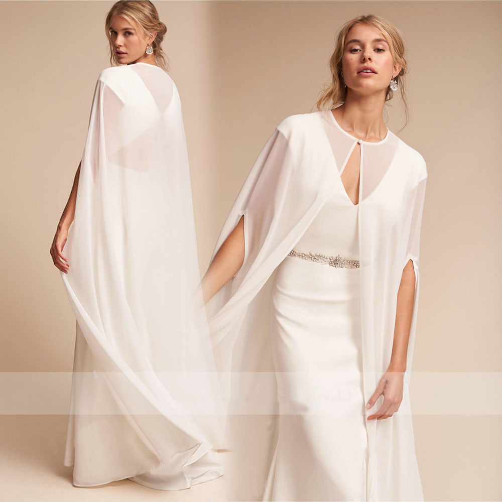 2019 Cheap Bridal Jackets Custom Made Long Chiffon Wedding Cape Shawls Women Floor Length Wraps for Formal Dresses