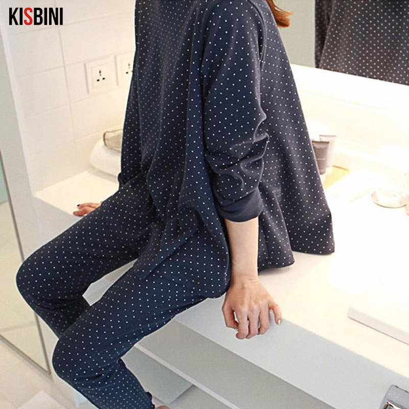 KISBINI 2PCS Women Pajamas Sets Autumn Spring 100% Cotton Sleepwear Navy Dot Print Round Neck Long Sleeve Pyjamas Home Suit
KISBINI 2PCS Women Pajamas Sets Autumn Spring 100% Cotton Sleepwear Navy Dot Print Round Neck Long Sleeve Pyjamas Home Suit
