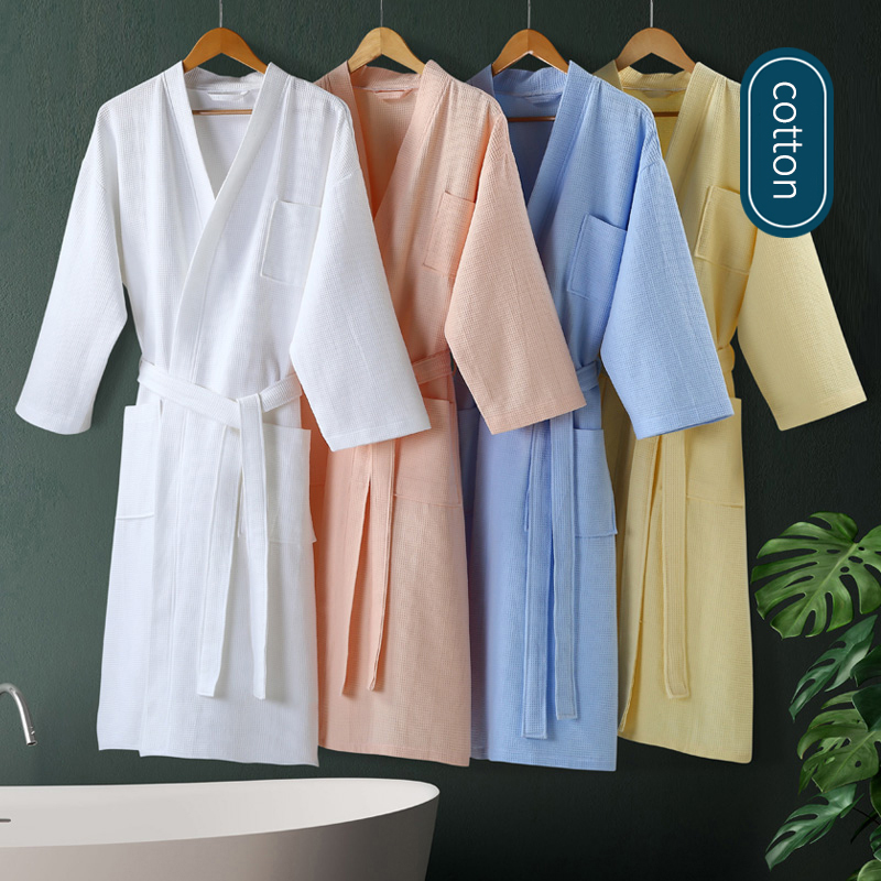 Men's Sleepwear 5 Star El Bathrobe Knee Length Summer Robe Cotton Waffle Bath Plus Size Kimono Men Women Dressing Gown