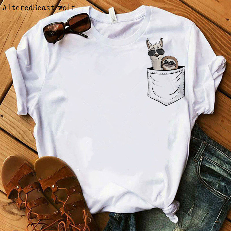 Llama & Sloth with sunglasses pocket tshirt print Women Llama T-shirts funny Graphic t shirt femme 2020 white Tops clothes, As picture
Llama & Sloth with sunglasses pocket tshirt print Women Llama T-shirts funny Graphic t shirt femme 2020 white Tops clothes, As picture