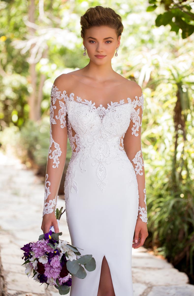 Lace Fashion Mermaid Backless Wedding Dresses Sheer Bateau Neck Appliqued Bridal Gowns Sweep Train Beaded Trumpet Side Split Robe De Marie