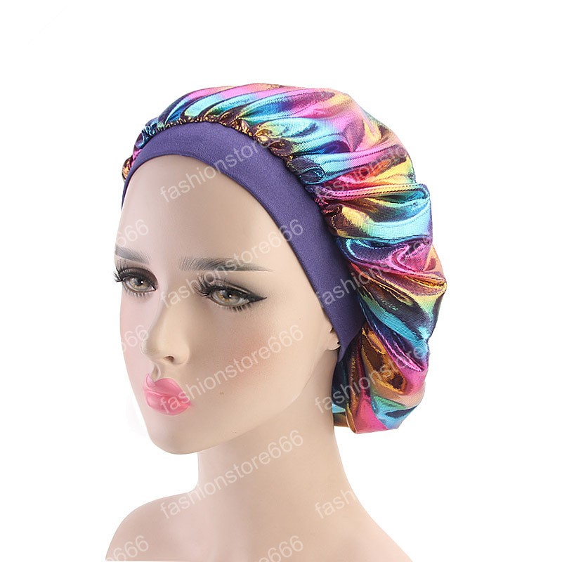 New Laser High Elasticity Wide Edge Sleeping Caps Perm Hat Chemotherapy Hats Hair Bands for Women Hair Accessories for Lady