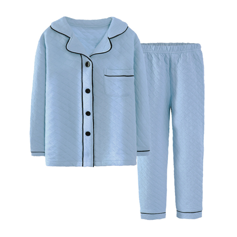 Women Winter Cotton Unisex Family Sleepwear 2pcs Piping Sleep Shirt with Pants Pajamas Sets for Mom Dad and Kids Home Lounge Wear Multicolor