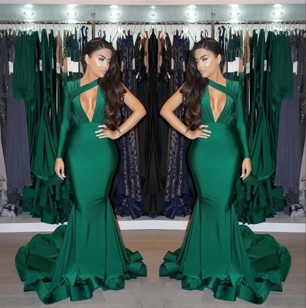 Dark Green One Shoulder Mermaid Prom Dresses 2020 Long Sleeve Ruched Sweep Train Formal Party Evening Gowns, Hunter green
Dark Green One Shoulder Mermaid Prom Dresses 2020 Long Sleeve Ruched Sweep Train Formal Party Evening Gowns, Hunter green