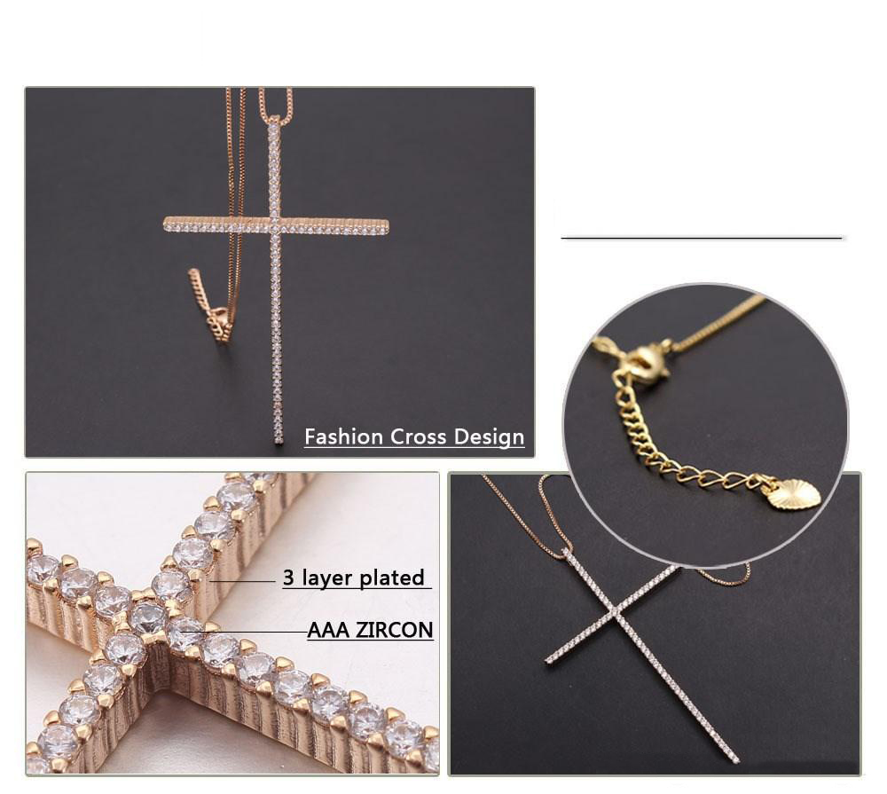CZ Zircon Big Cross Pendant Necklace For Men Women Gift Punk Cool Hip Hop Gold/Silver/Black Chain Necklace Religion Jewelry Accessories 2020