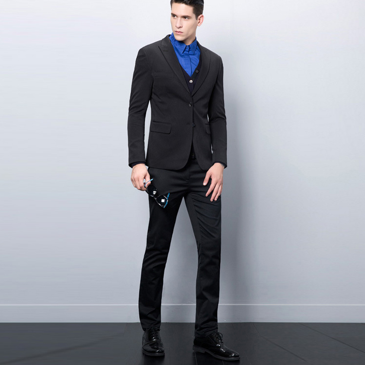 Simply Style Groom Wedding Tuxedos Black Peaked Lapel Mens Pants Suits 2 Piece Formal Wear Jackets