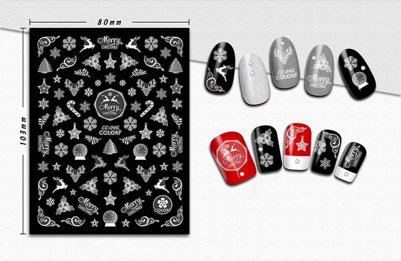 DIY Nails Art Cute Flower Star 3D Nail Decals Stickers Stars White Christmas Style Xmas Tree Santa Gift Finger Beauty Wraps