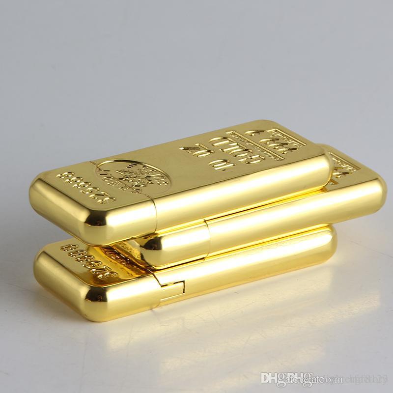 Arrival Cigarette Accessories Fashion New Gold Bar Torch Shape Butane Gas Unfilled Lighters Grinding Wheel Metal Lighter W260202