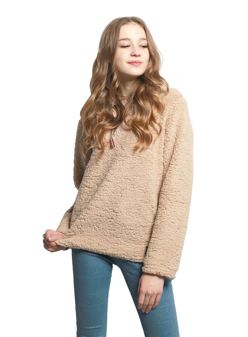 Fashion- WOMEN Casual Sherpa Fleece Sweater Tops Outwear Jumper Women Casual Fleece Hooded Hip Hop Sweatshirt LJJK829