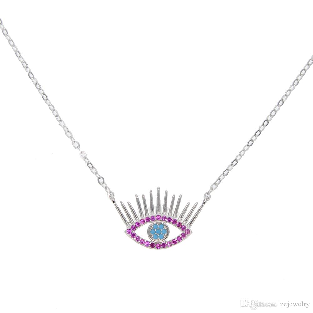 2019 Top Fashion Maxi Necklace Collier Collares Guarantee 925 sterling Silver women Eyelash Evil Eye Turkish Jewelry Rose Color Cz Necklaces